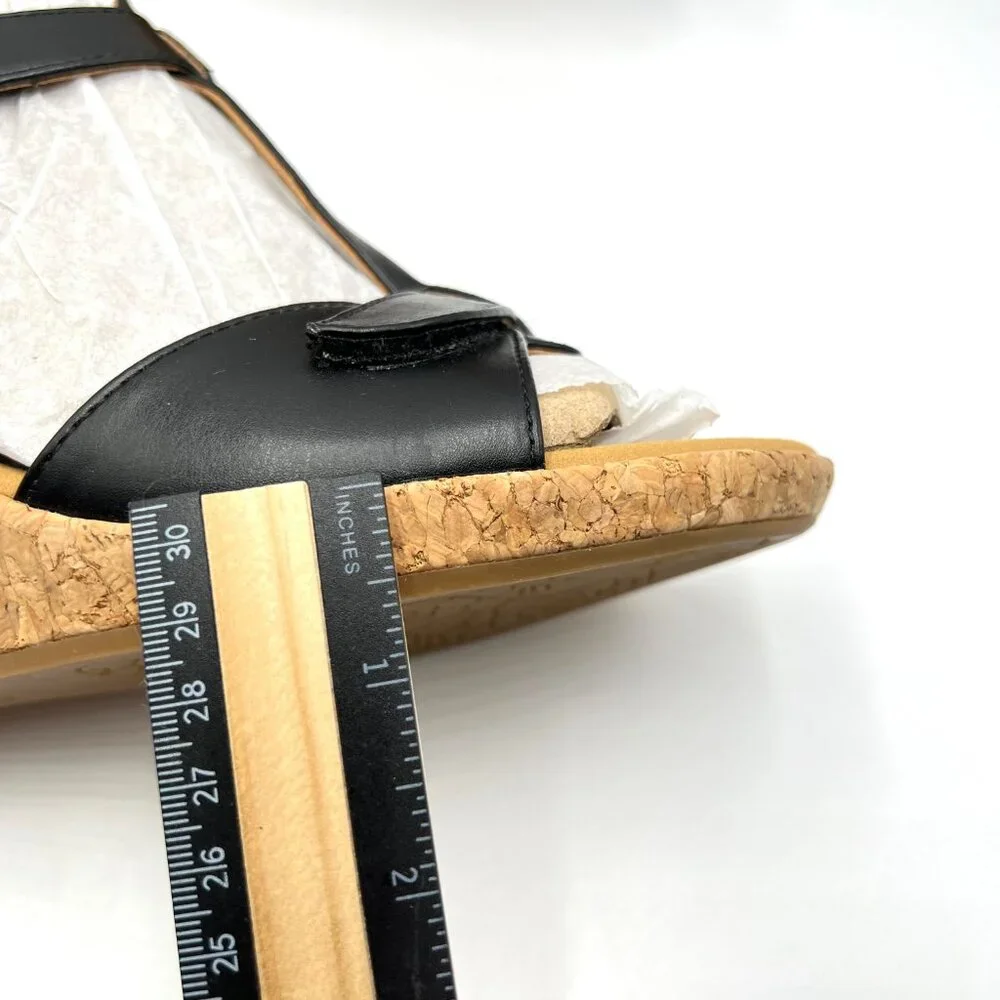 Rockport Womens Size 9.5 Blanca Black Vegan Leather T-Strap Wedges Sandals Shoes